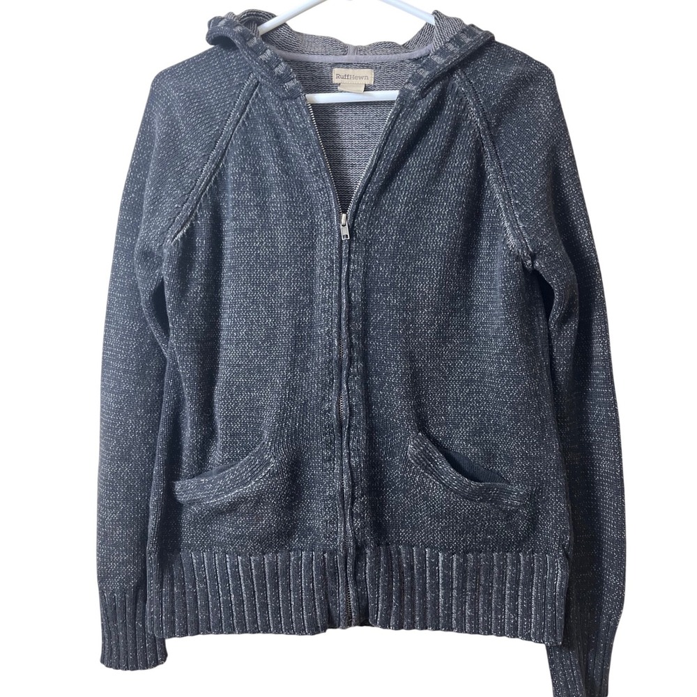RuffHewn Gray Cotton Knit Full Zip Hoodie‎ Sweater Womens Size L Gorpcore Casual